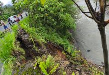 Pelapis Tebing Jalan Bengkulu-Kepahiang Longsor, Sebagian Badan Jalan Menggantung