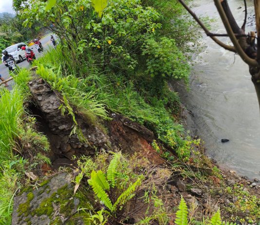 Pelapis Tebing Jalan Bengkulu-Kepahiang Longsor, Sebagian Badan Jalan Menggantung