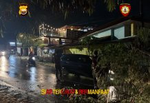 Personel Piket Pos Shelter Pantai Panjang Sigap Evakuasi Pohon Tumbang di Belakang Hotel Grage